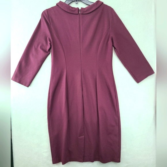 TALBOTS Women's Long Sleeve Collared Burgundy Sheath Dress - Size 2 - Picture 2 of 12